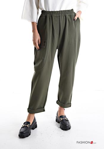 Geometrisches Muster Hose mit Knöpfen mit gummizug mit Taschen