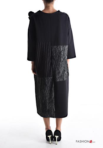 Abito in Cotone oversize maniche lunghe Fantasia mista con tasche scollo a V - ph 2