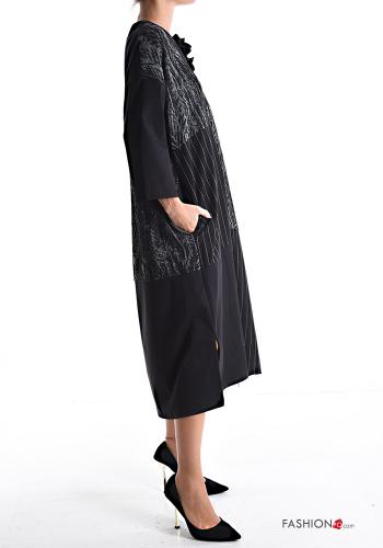 Abito in Cotone oversize maniche lunghe Fantasia mista con tasche scollo a V - ph 3