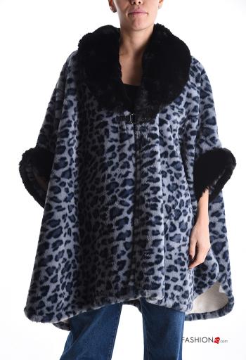 Animal print faux fur Poncho 3/4 sleeve - ph 1