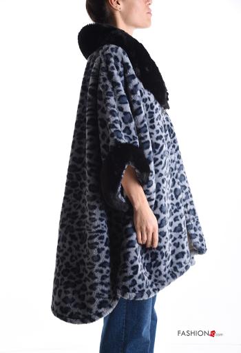 Animal print faux fur Poncho 3/4 sleeve - ph 3
