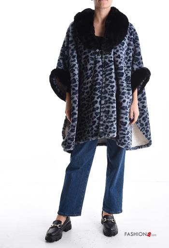 Animal print faux fur Poncho 3/4 sleeve - ph 5