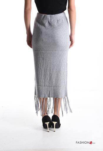 high waist Ribbed Longuette Skirt with fringe with split - ph 2