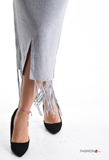 high waist Ribbed Longuette Skirt with fringe with split - ph 4