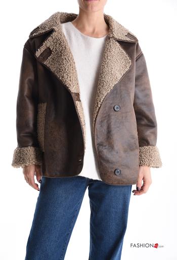 faux leather Coat with buttons with pockets - ph 1
