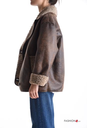 faux leather Coat with buttons with pockets - ph 3