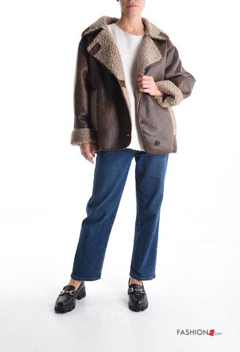 faux leather Coat with buttons with pockets - ph 5