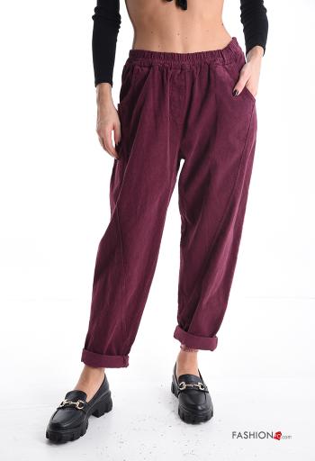 Samt Hose aus Baumwolle mit Taschen mit gummizug - ph 1
