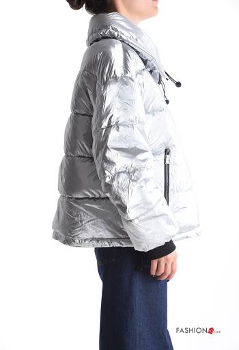 Piumino metallizzato con colletto con coulisse con fodera con tasche con zip - ph 3