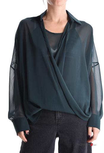 lange ärmel mit kragen chiffon Bluse mit tank-top - ph 1
