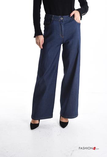 Pantalone in Cotone denim wide leg con tasche con bottoni con zip - ph 1