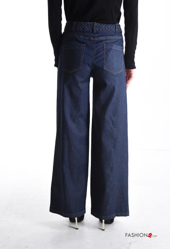 Pantalone in Cotone denim wide leg con tasche con bottoni con zip - ph 2