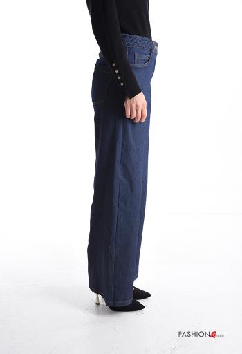 Pantalone in Cotone denim wide leg con tasche con bottoni con zip - ph 3