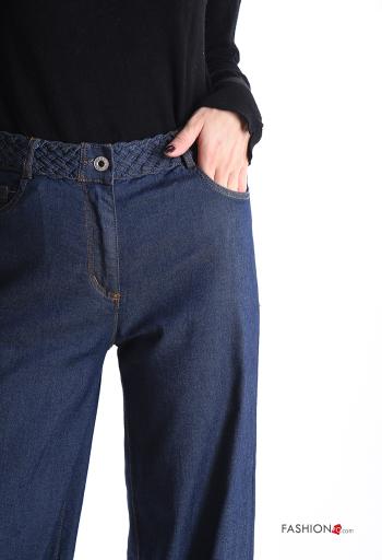Pantalone in Cotone denim wide leg con tasche con bottoni con zip - ph 4