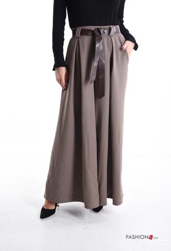 wide leg Trousers with belt with elastic with pockets - ph 1
