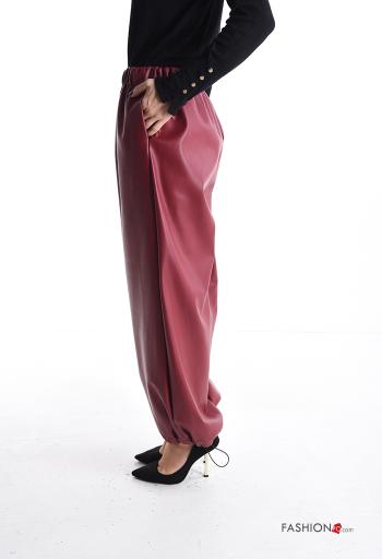 Pantalones imitación de cuero con cordón con bolsillos con elástico - ph 3
