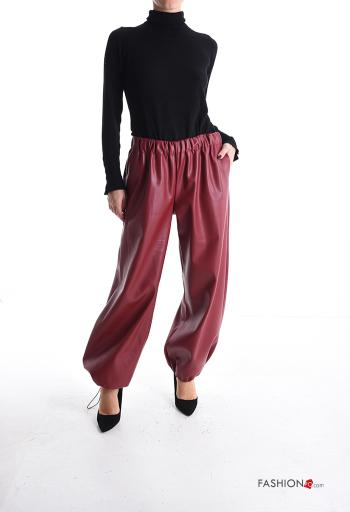 Pantalones imitación de cuero con cordón con bolsillos con elástico - ph 5