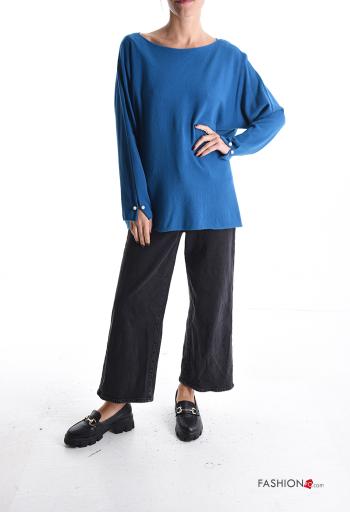 long sleeve Sweater with buttons boat neckline with rhinestones - ph 5