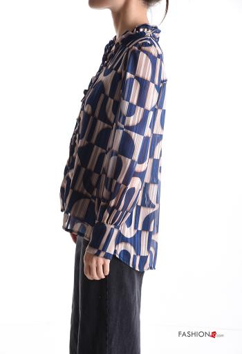 Geometric pattern long sleeve Blouse with v-neck - ph 3