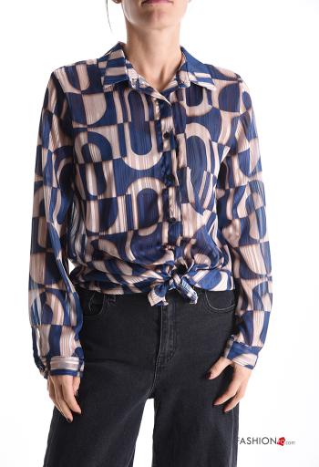 Geometric pattern long sleeve with collar Shirt with buttons - ph 1