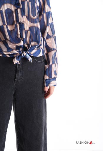 Geometric pattern long sleeve with collar Shirt with buttons - ph 4