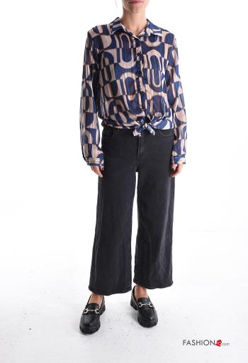 Geometric pattern long sleeve with collar Shirt with buttons - ph 5