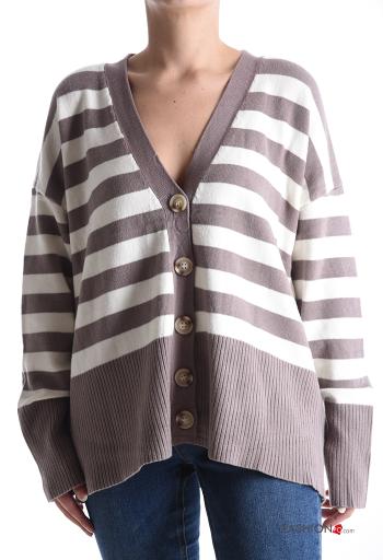 Striped long sleeve Cardigan with buttons with v-neck - ph 1