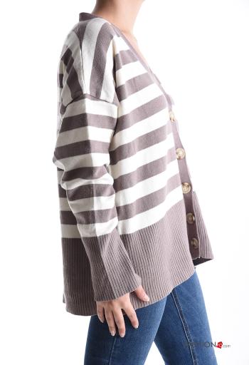 Striped long sleeve Cardigan with buttons with v-neck - ph 3