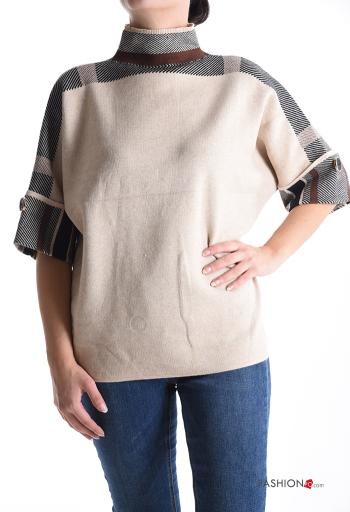 Tartan short sleeve Sweater Rollneck with buttons - ph 1