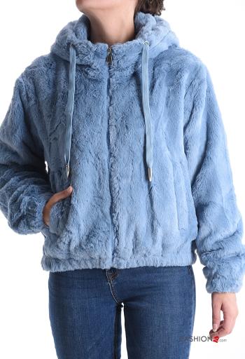 faux fur Jacket with pockets with hood with zip - ph 1
