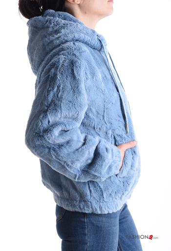 faux fur Jacket with pockets with hood with zip - ph 3