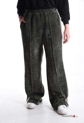 Pantalone sportivo in velluto wide leg con tasche con elastico - ph 1