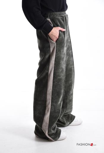 Pantalone sportivo in velluto wide leg con tasche con elastico - ph 3