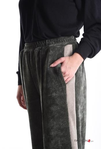 Pantalone sportivo in velluto wide leg con tasche con elastico - ph 4