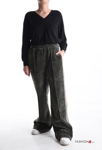 Pantalone sportivo in velluto wide leg con tasche con elastico - ph 5
