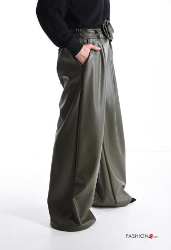 Pantalone ecopelle wide leg con cintura con tasche - ph 3
