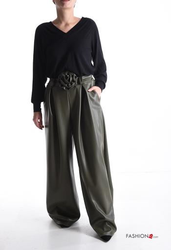 Pantalone ecopelle wide leg con cintura con tasche - ph 5