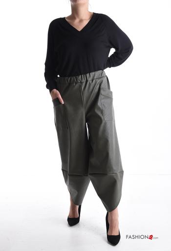 Kunstleder asymmetrisch Hose mit Taschen mit gummizug - ph 5