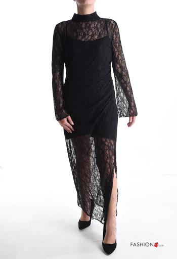 Abito pizzo maniche lunghe a collo alto con spacco - ph 1