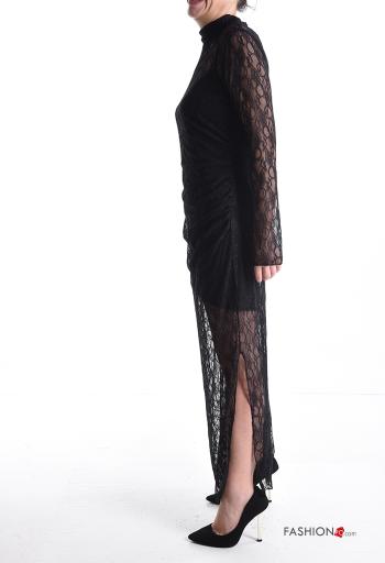 Abito pizzo maniche lunghe a collo alto con spacco - ph 3