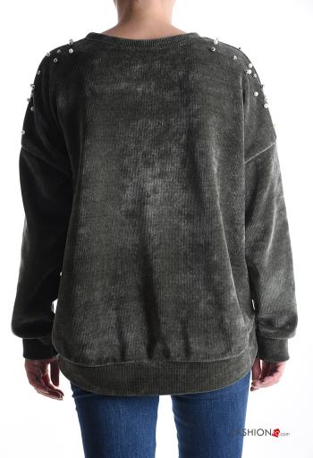 Velvet crew neck Sweatshirt with pearls with rhinestones - ph 2