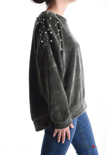 Velvet crew neck Sweatshirt with pearls with rhinestones - ph 3