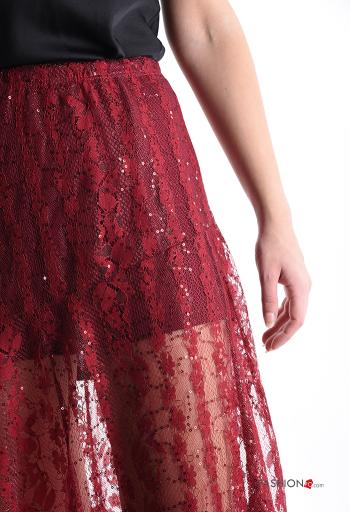 Gonna pizzo con elastico con paillettes con fodera - ph 4
