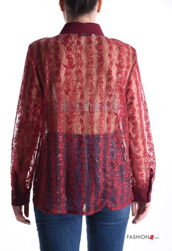 Camicia con colletto pizzo maniche lunghe con paillettes con bottoni - ph 2