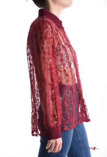Camicia con colletto pizzo maniche lunghe con paillettes con bottoni - ph 3