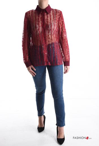 Camicia con colletto pizzo maniche lunghe con paillettes con bottoni - ph 5