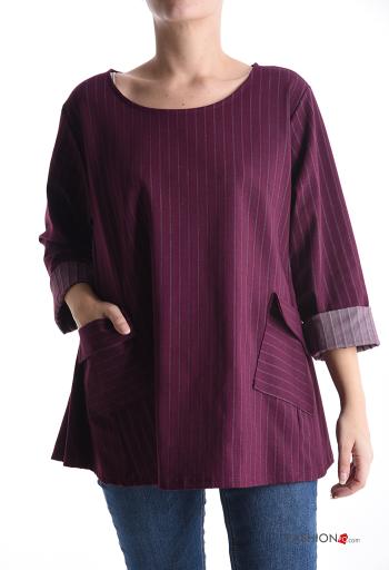 Blusa maniche lunghe girocollo Fantasia righe con tasche - ph 1
