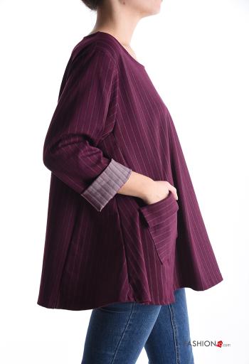 Blusa maniche lunghe girocollo Fantasia righe con tasche - ph 3