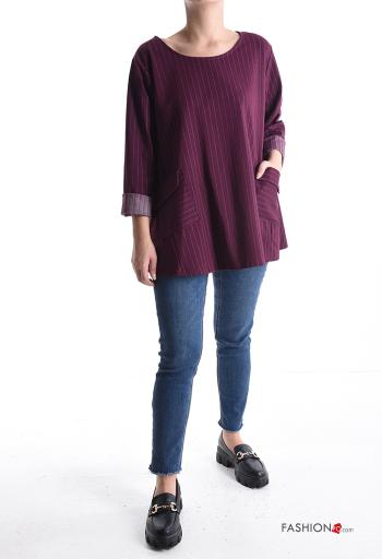 Blusa maniche lunghe girocollo Fantasia righe con tasche - ph 5