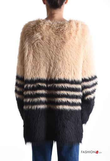 Striped faux fur long sleeve Jacket with buttons without lining with v-neck - ph 2